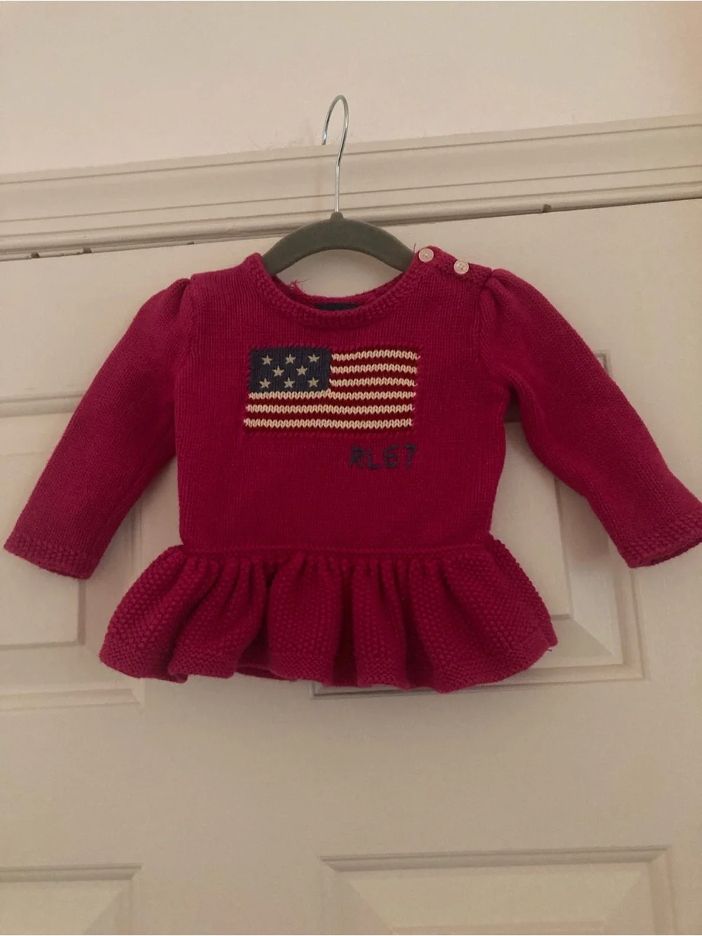 Ralph Lauren Pink Knit Peplum Sweater with Flag